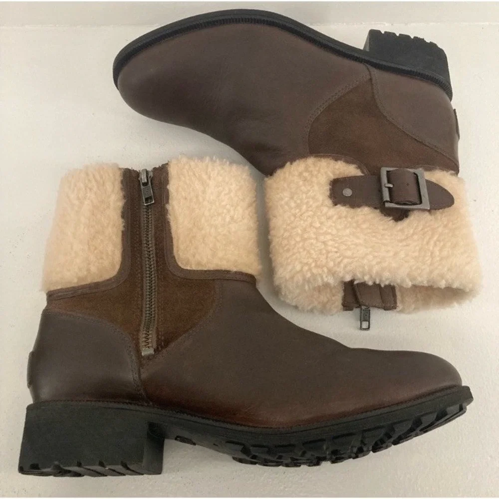 UGG‎ Dark Chocolate Brown Elings Boots Sz 8.5 Cabincore Shearling Woodsy Winter